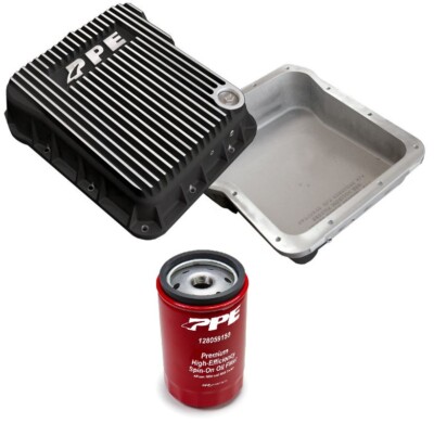 PPE Brushed Transmission Pan & Spin On Filter For 2001-2019 GM 6.6L Duramax