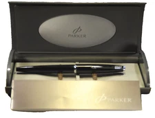 "Parker"  "45"  Arrow  c.1966's  Black lacquer&CT  "F" nib  Fountain pen w/ Case