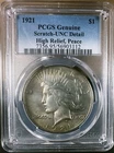 1921 peace silver dollar PCGS Scratch-UNC Details
