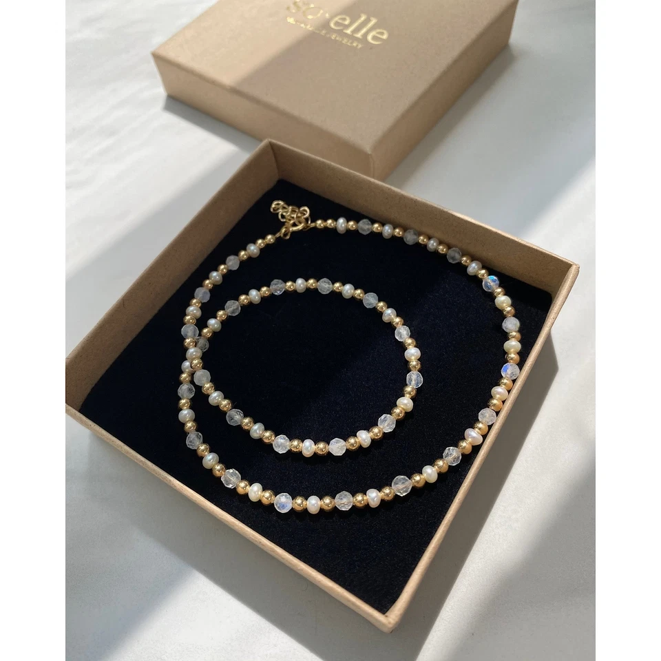 Collar gargantilla piedra lunar/perla de agua dulce