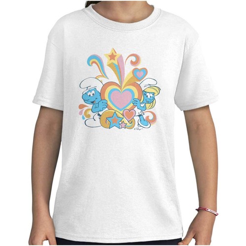 Cute Retro The Smurfs Colorful Hearts Stars Girls Youth Crewneck T Shirts Tees