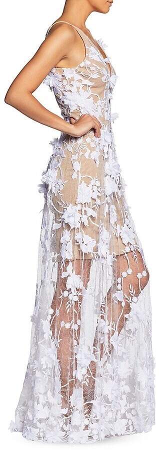 dress the population sidney deep v-neck 3d lace gown Dress The Population Sidney Gown - Black