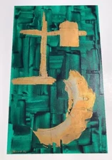 GREEN & GOLD ABSTRACT PAINTING 1970's FRENCH EXPO ARTIST MAX GAILLARD 