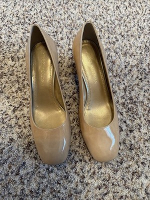 Stuart Weitzman Women s New Beige Patent Leather Block Heel Pumps 8.5