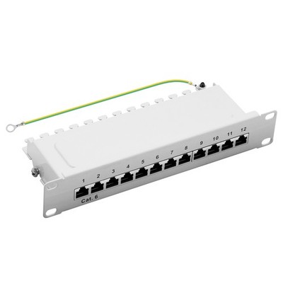 10'' Patchpanel Cat.6 250MHz 12-Port 1HE RJ45 geschirmt grau 1GB LAN ProfiPatch