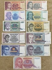 Lot of  11 Yugoslavia  banknotes, 1992-1993, free postage to all countries