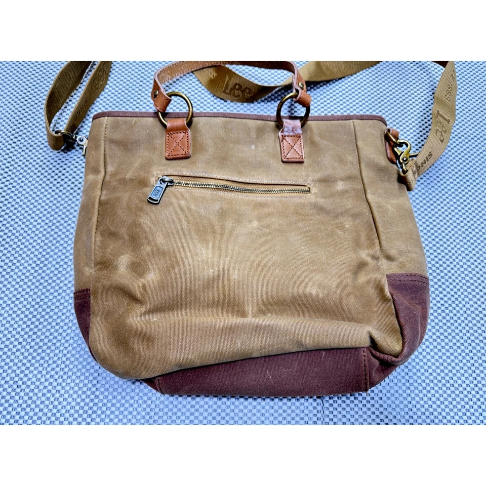 Lee холст кожаная отделка сумка с короткими ручками через плечо ремень коричневый хаки - Изображение 2 из 4