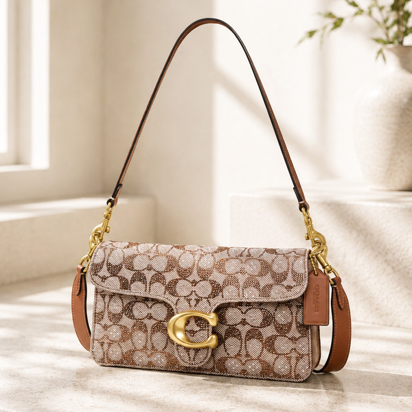 COACH Tabby Shoulder Bag 26 Crystal Signature Jacquard (Beige) CDZ34 F/S [DDP]