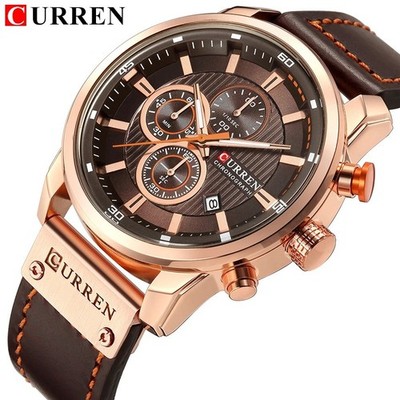 CURREN Herren Armbanduhr 3ATM Wasserdicht Luxus Lederarmband Datum Chronograph