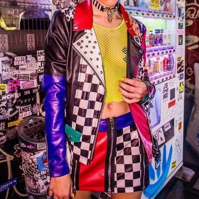 Current Mood Oppositez Attract Vegan Leather Color Block Studded Moto Jacket