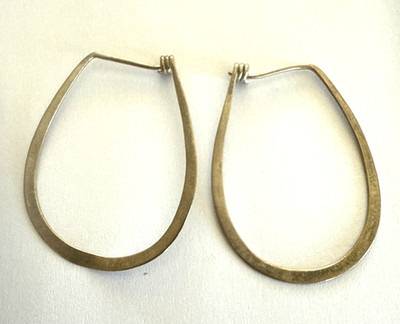BANANA REPUBLIC 925 STERLING SILVER FLAT TEARDROP HOOP EARRINGS 1 5/8''