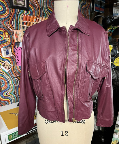 Marc by Marc Jacobs Merlot Purple Leather Collared Zip Biker Jacket Women L