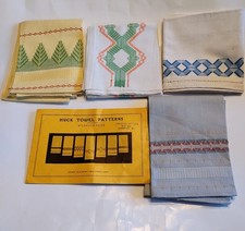 4 Vtg NOS Unused 40s 50s MCM Huck Swedish Embroidered Hand Tea Towels Farmhouse