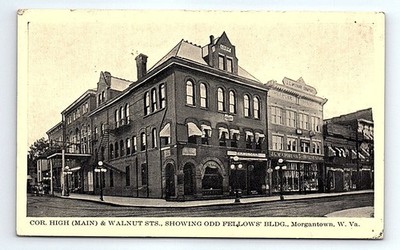 Vintage Morgantown WV Odd Fellows Building Postcard High & Walnut St RPPC