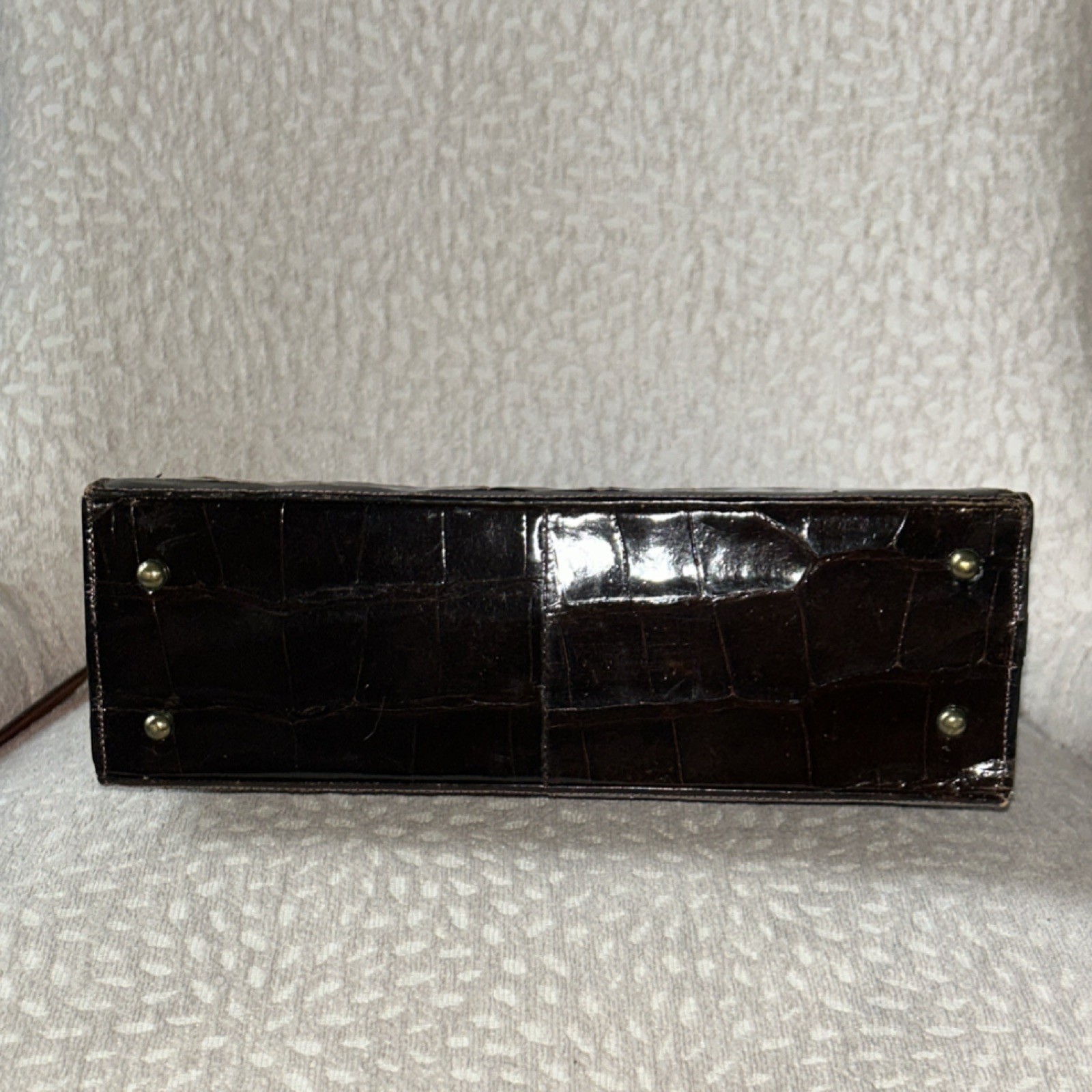 Structured Brown Crocodile Pattern Frame Handbag … - image 6