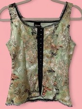 Vintage 90s Pale Green Iridescent Lace Corset...