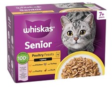 96 x 85g Whiskas 7+ Poultry Feasts Mixed Senior Wet Cat Food Pouches in Gravy 4.53 per kilo