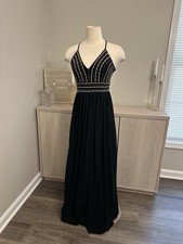 Lulus Maxi Dress S Glamorous Gala Black Embroidered Beaded Spaghetti Strap