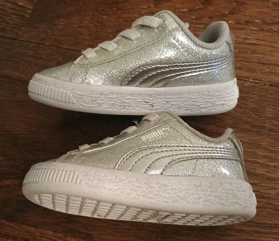 Zapatillas PUMA Plateadas Brillo Brillante Sin Corbata Infantil Niño Niña Talla 5 Foto 3 de 4