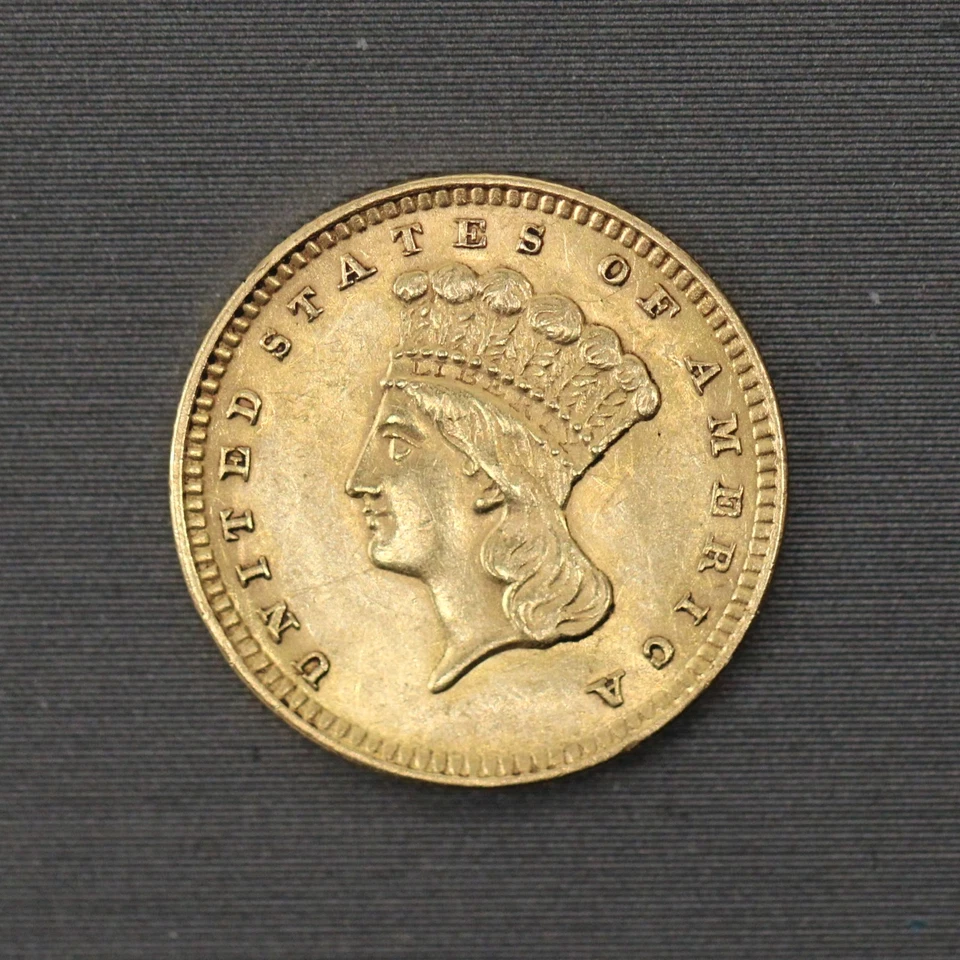 Moneda de oro de 1 dólar .900 de Estados Unidos con cabeza de princesa india tipo 3 1857 Foto 3 de 4
