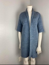 Vintage Lanetta  s Custom Knits  Coordinates Blue Shawl Collar Duster Sweater M