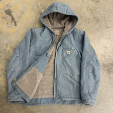 Vintage Carhartt Sherpa Lined Hooded Work Jacket Blue USA Men  s Small