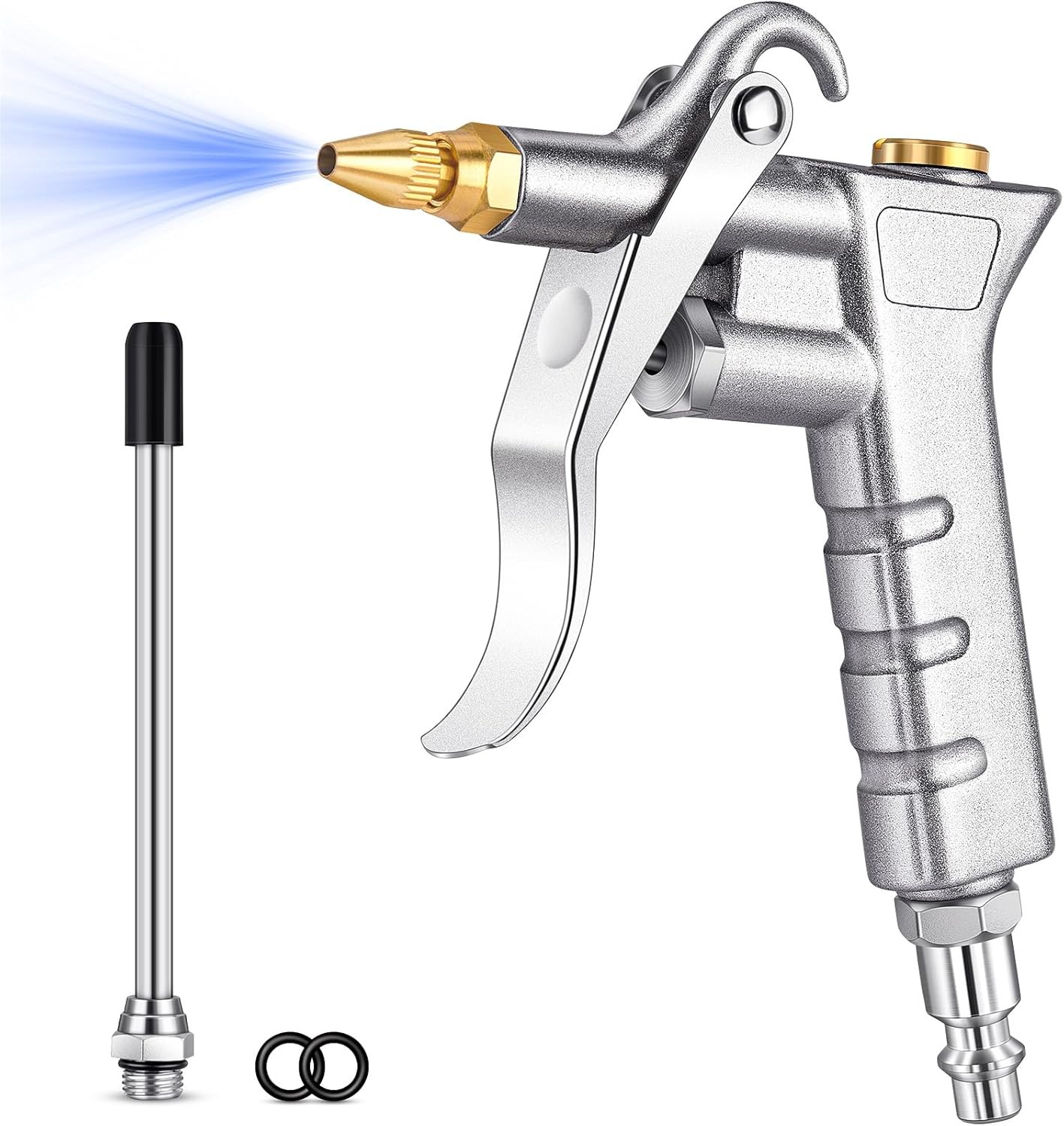 Pneumatic Air Blow Gun Brass Nozzle Steel Ext 1/4in Quick Plug Dust Removal Tool