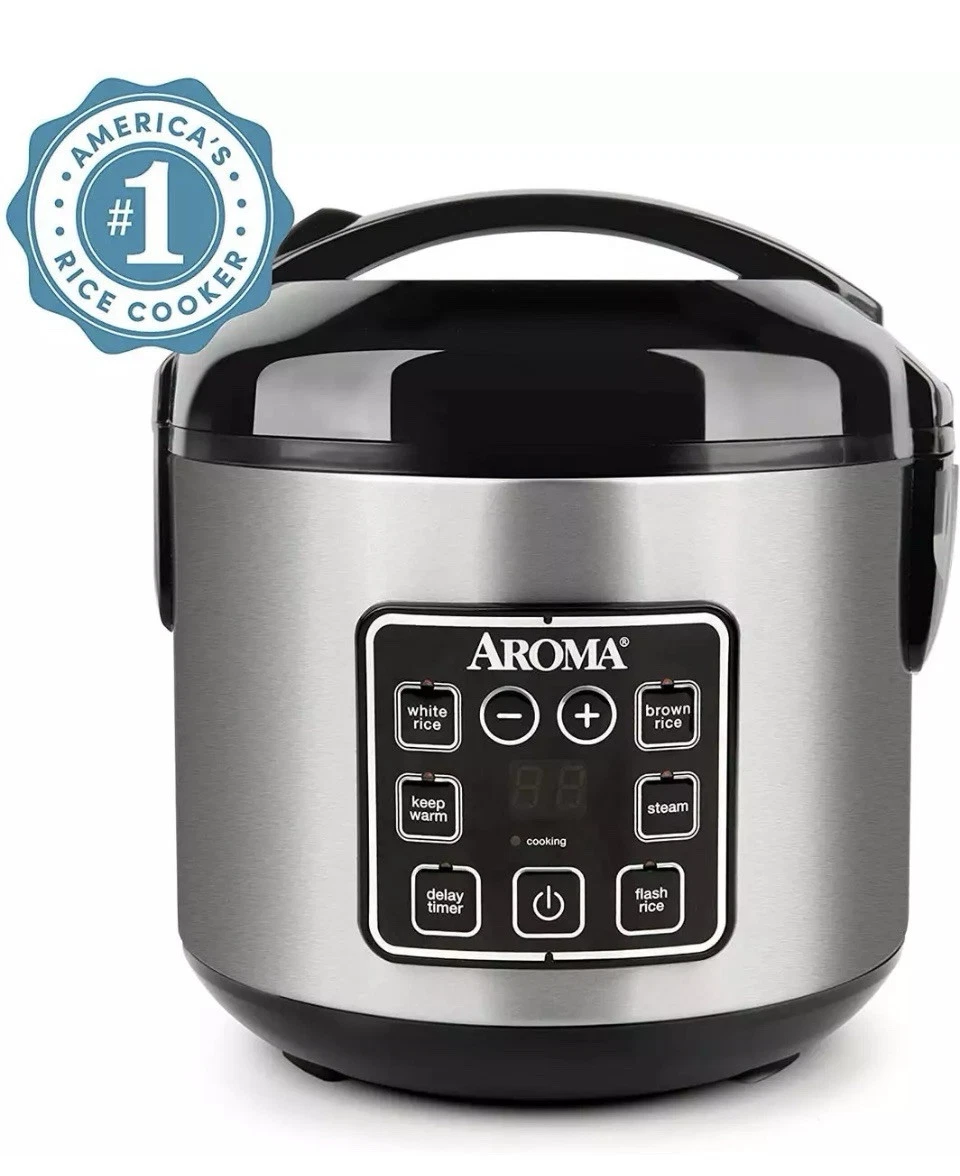 NEW Aroma 8-Cup Cooked Rice & Grain Cooker Steamer New Bonded Granite Coating