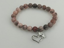 Pulsera de cuentas de piedra natural con sombrero de enfermera corazón encanto tono plata