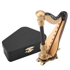 3.5in Wooden Miniature Harp Replica With Gift Case Instrument Model Musical