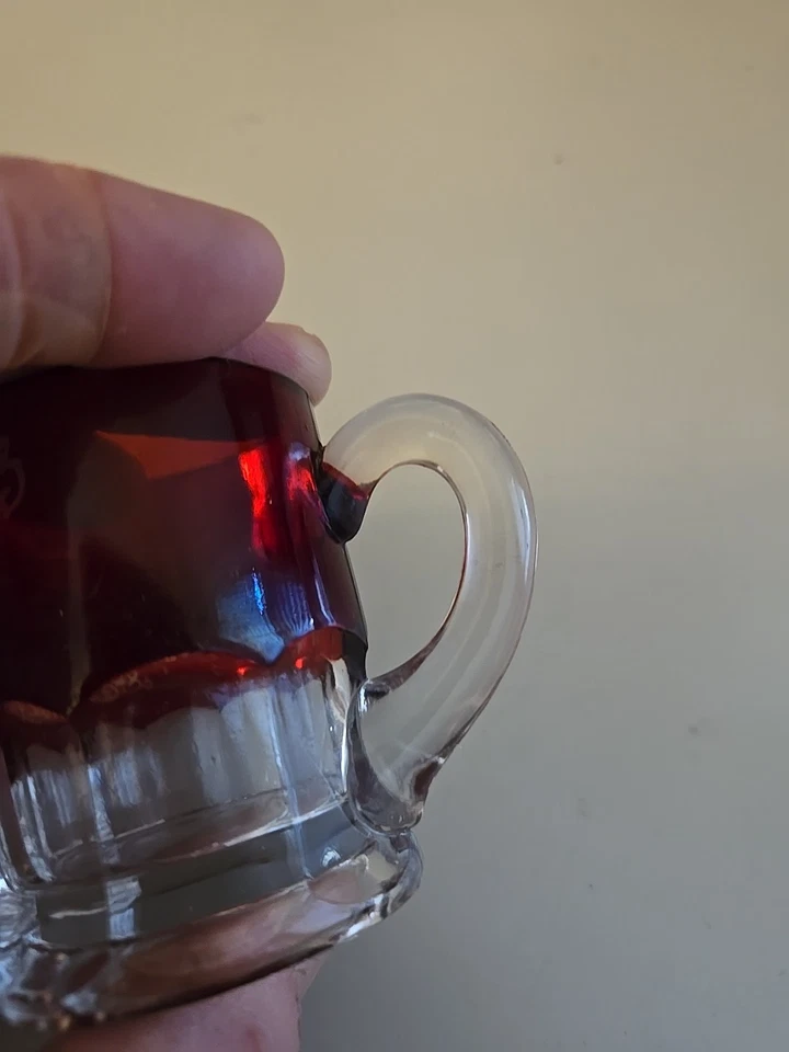 Antique 2 1/4" Ruby Red Flash Cup Tumbler-Father-1936-Clear Bottom - Image 3 of 4