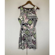 Boho Nina Leonard Women Large Multi Color Paisley Geometric Sleeveless Tie Dress