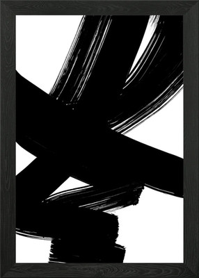 Schwarze Pinselstriche Nr575b gerahmtes Wandbild Poster Leinwanddruck Bild