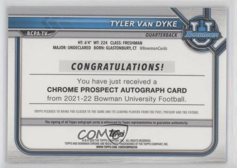 2021 Bowman U Chrome Prospect Lava Refractor /199 Tyler Van Dyke #BCPA-TV Auto - Image 2 of 2