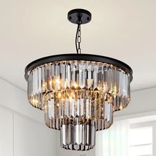 8 Light Black Crystal Chandelier 20'' Luxury Smoke Modern Dining Room Light F...