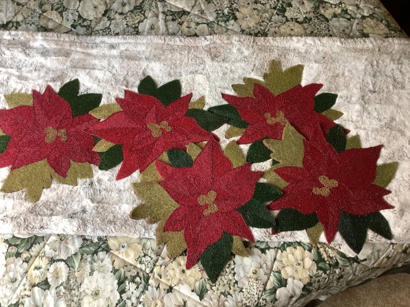 Beaded Poinsetta Placemats. Set of 5