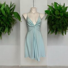 ASOS Fit Flare Dress Light Blue Backless Straps Knee Length V Neck Size 6