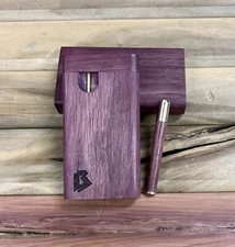 Exotic Purpleheart 3.5" Dugout Stashbox w Brass Poker & Bat/One Hitter  Pipe Set