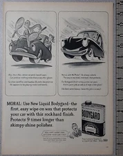 1954 Simoniz Vintage Print Ad Car Wax Bodyguard New Liquid Cartoon Auto B&W