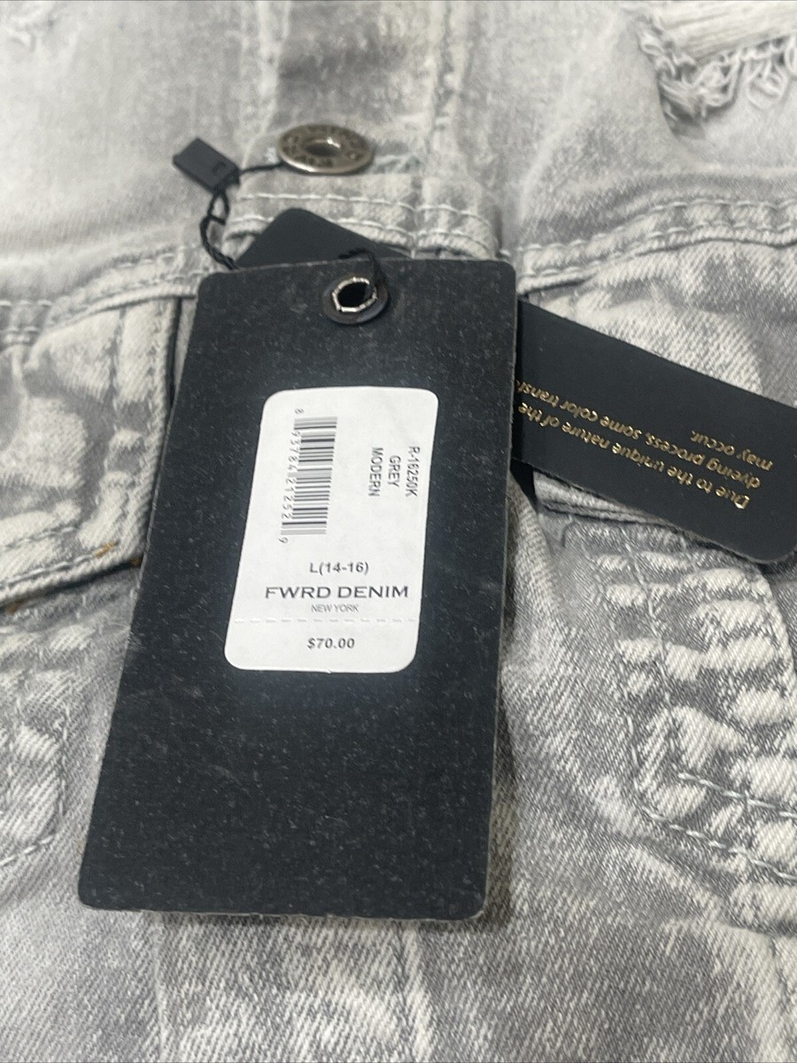 G×material FWRD denim New York Light Grey Distressed Button Up Jean Jacket