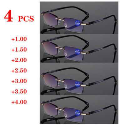 4 Stk Randlose Lesebrille Damen/Herren Brille Lesehilfe +1.0 +1.5 +2.0 +3.0 +4.0