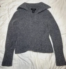 Express Women’s Gray Knit Collared Sweater Size Medium Pullover