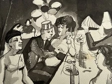 MID CENTURY PAINTING MODERNIST LISTED BILL VOSS EXPRESSIONIST PORTRAIT BAR CLUB