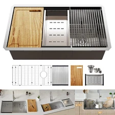 TECASA 32"x18" Undermount Workstation Kitchen Sink Single Bowl Stainless Steel