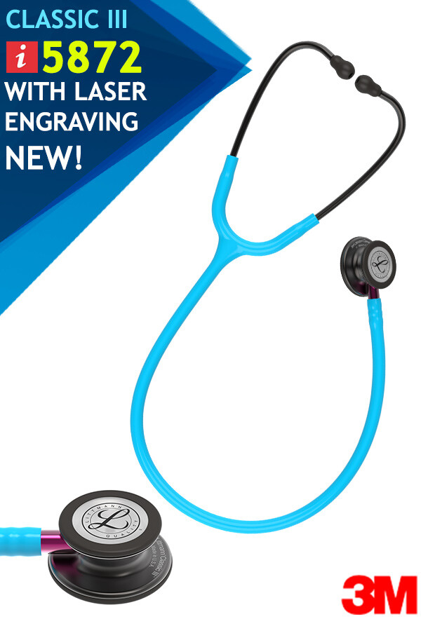 3M Littmann Classic III Stethoscope Turquoise, Pink Stem - FREE