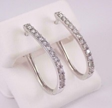 14K White Gold Plated Round Cut Simulated Diamond Huggie Hoop Women's Earring
