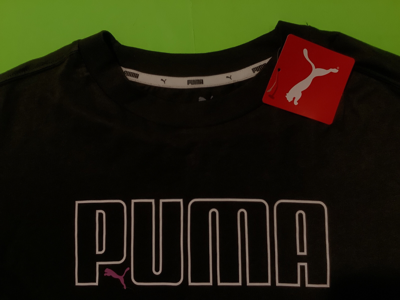New PUMA Women’s Long Sleeve T-Shirt Size MEDIUM Black w/White, Pink 100% Cotton thumbnail 6