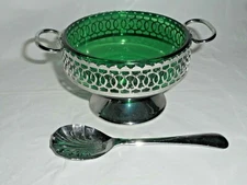 Celtic Quality Plate Green Sugar Bowl Spoon Jelly Condiment Relish Dish England