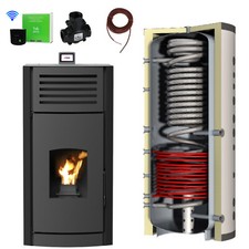 Stufa a pellet / riscaldamento pellet 15 kW nero + accumulatore tampone igienico riscaldamento pellet
