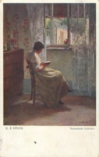 Fine art postcard - R.A. Hoger - Exciting reading 1918